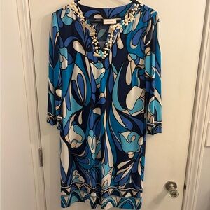 Chico's Vibrant Blue and Cream Embellished Top
